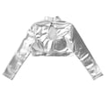 thumbnail image 4 of Sxiwei Kids Girls Long Sleeve Metallic Mock Neck Crop Top Shirt Hip Hop Gymnastics Performance Silver 12, 4 of 7