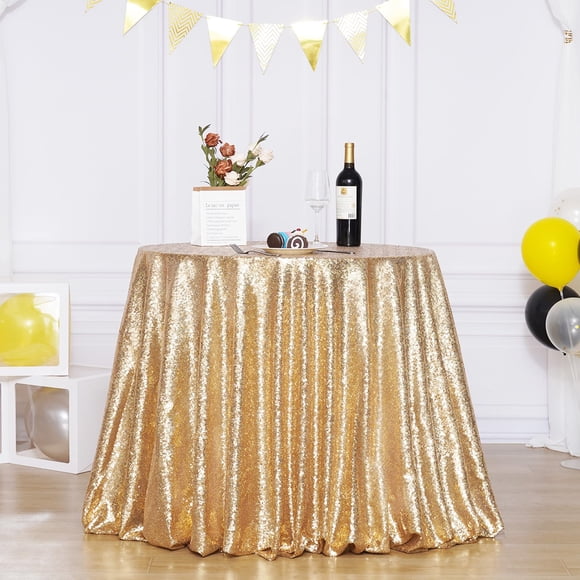 Poise3EHome Nappe Ronde 120 Pouces à Paillettes Dorées pour Fête Gâteau Dessert Exposition Événements