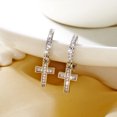 thumbnail image 2 of NICKSUN Minimalist Paved Cubic Zirconia Cross Dangle Hoop Earrings, Classic Rhinestone Cross Drop Huggie Earrings, 2 of 6