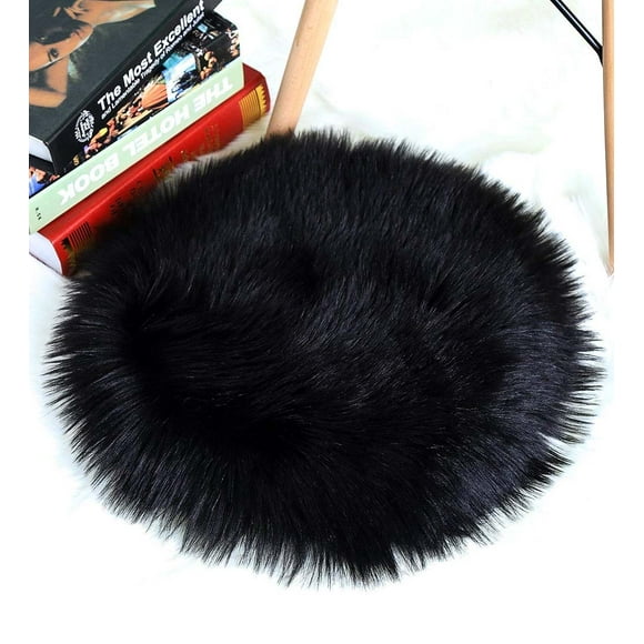 Luxurious Area Rug, Faux Fur Chair Pad Protectors for Warm Comfort, Transformative Home Decor, Round Cover Pillow Cushion, Desk Sofa Seat, Machine Washable (1.3ft x 1.3ft)