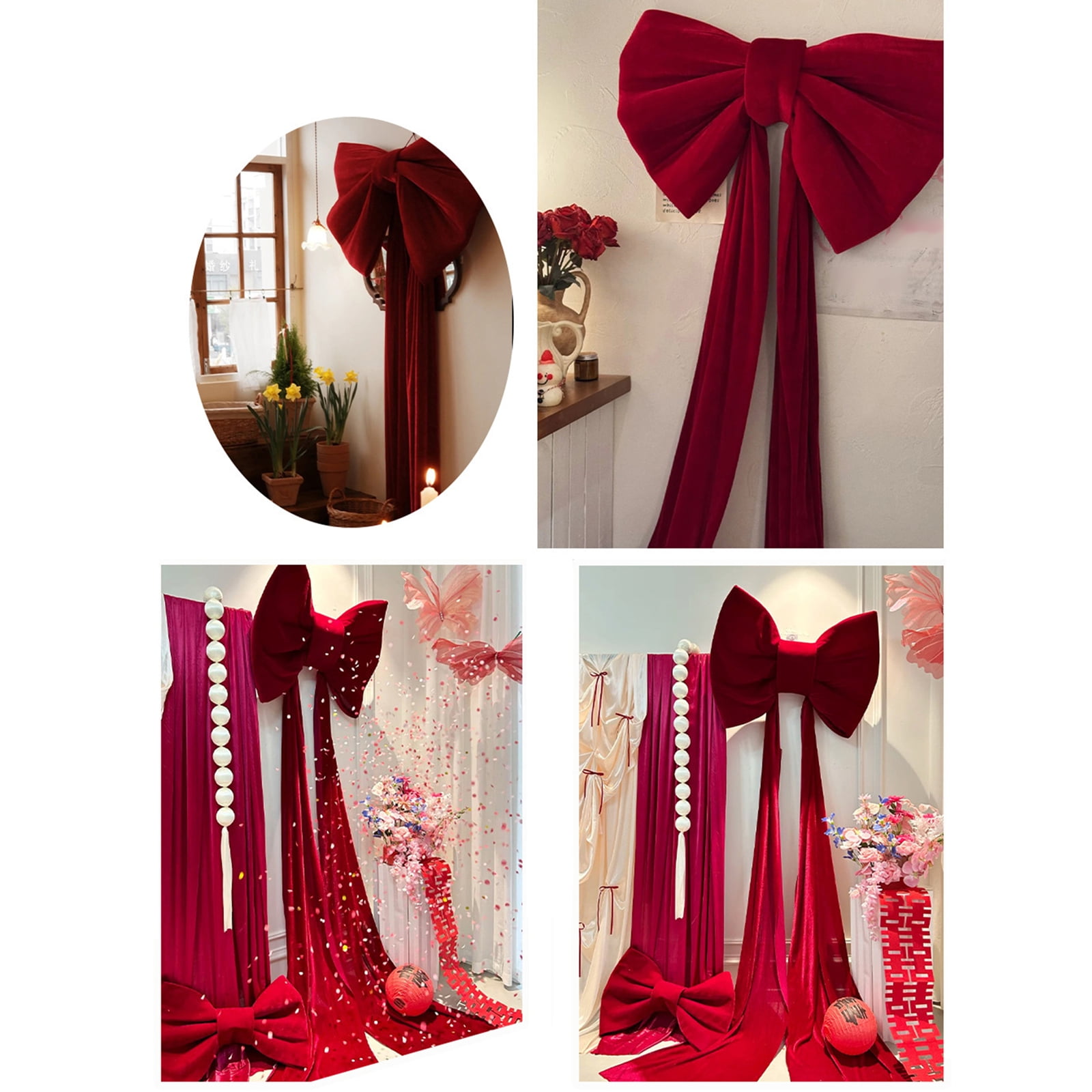 Large Red Plushie Bow Tie For Wedding And Party Backdrop Decoration With Vibranted Color And Soft Texture