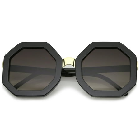 sunglassLA - Retro Metal Nose Bridge Octagon Shape Oversize Sunglasses 53mm - 53mm