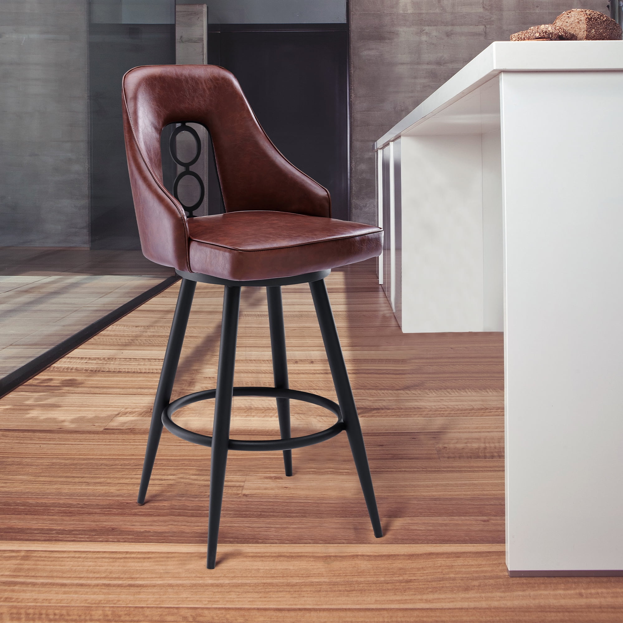Wren Contemporary 26" Counter Height Barstool in Black Powder Coated Finish and Vintage Coffee