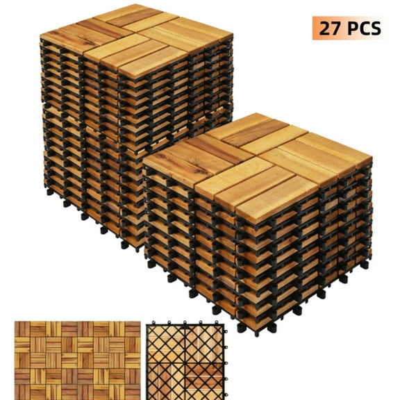 Prilinex Interlocking Deck Tile (Pack of 27, 12"x12") , Interlocking Patio Tile of all Weather Perfect,4-in-1 straight board(Golden Teak Color)