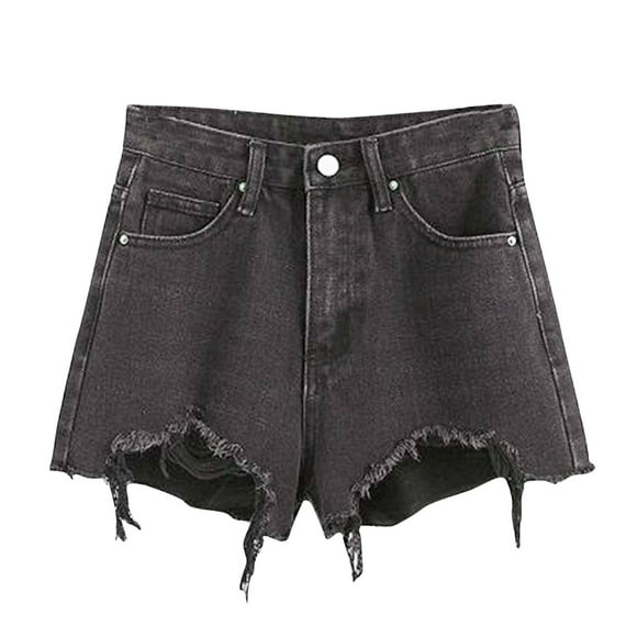 Women's Bermuda Dress Shorts Women's Fashion Solid Color Irregularity Rough Selvedge Euryscelia Denim Shorts on Clearance Gray L