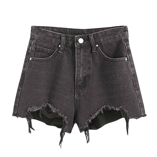AherBiu Plus Size Jean Shorts for Women Frayed High Waisted Ripped Jeans Tassels A-Line Denim Shorts