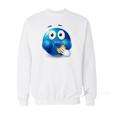 Blue Emoji Eating a Cookie Sweatshirt: A Fun and Playful Design Featuring a Cute Emoji Enjoying a Snack