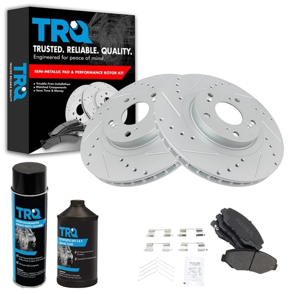 TRQ Front Premium Posi Metallic Brake Pad Performance Drilled Slotted Rotor Kit BKA18841