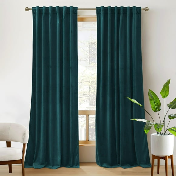 RYB Home Teal Velvet Curtains 84 inch Length - Super Soft Durable Window Drapes Plush Velvet Room Darkening Backdrop for Nursery Playroom Bedroom, Peacock Blue, W52 x L84 inches, 2 Panels