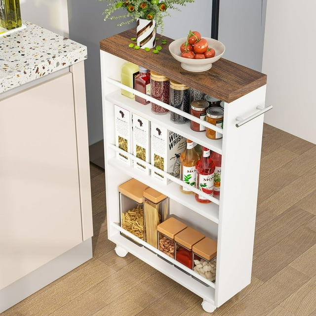Tribesigns Slim Storage Cart, Rolling Narrow Kitchen Cart on Wheels for Small Place, 4-Tier Slide Out Slim Utility Cart Skinny Laundry Cart with Handle for Kitchen, Bathroom, Laundry (Modern)