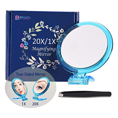 Beauty Planet 20x Magnifying Mirror Two Sided 1x Magnification Folding Makeup With Handheld Stand Use For Tweezing And Blackhead Blemish Removal Blue Com - Handheld Light Up Magnifying Mirror Beauty Planet 20x Magnifying Mirror Two Sided 1x Magnification Folding Makeup With Handheld Stand Use For Tweezing And Blackhead Blemish Removal Blue Com - Handheld Light Up Magnifying Mirror