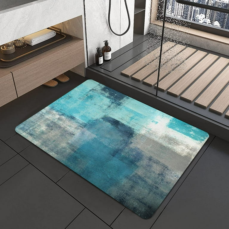 Turquoise Grey Bathroom Rug Teal Abstract Art Bath Mats Soft Absorbent Bath  Rug