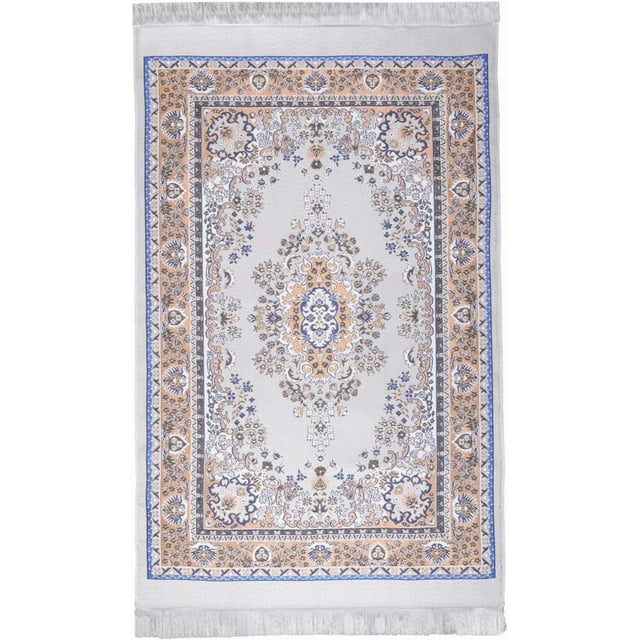 Muslim Prayer Rug, Elegant Ramadan Prayer Rug, 27.5x43.3 Inch Blue (No Beads or Bag)