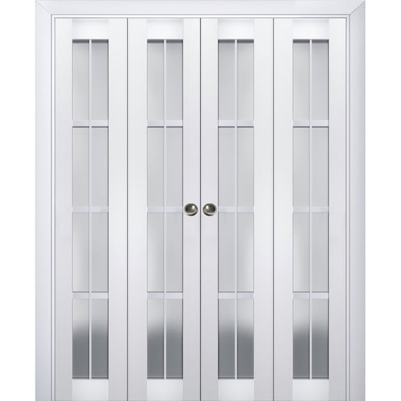 Sliding Closet Double Bi-fold Doors | Veregio 7412 White Silk with Frosted Glass