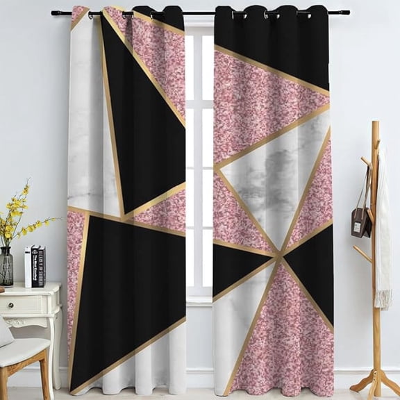 Modern Pink Geometric Marble 3D Printed Drapes, Black And White Irregular Pattern Window Curtain, Darkening Curtains With Top Grommet For Bedroom Living Room Windows 42"W x 84"L (Pack of 2)