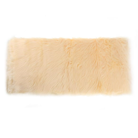 Artificial Wool Furry Floor Super Soft Warm Bedside Carpet Deluxe Bed Runner Beige