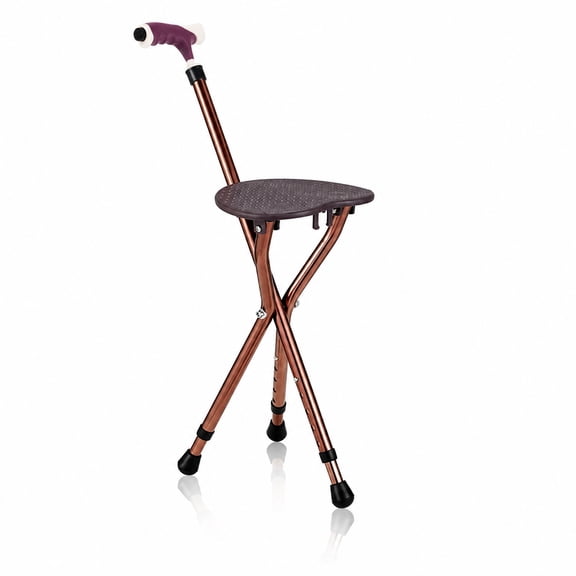 SUGIFT Lightweight Adjustable Folding Walking Cane with Seat and Light, Aluminum Walking Stick, Foldable Portable Cane Chair for Adults and Seniors, Supports 330 lbs, Brown
