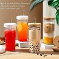 thumbnail image 4 of Mason Jar with Lid and Straw,24 oz Iced Coffee Cup with Bamboo Lid and Straw,Boba Cups Smoothie Tumbler-Wide Mouth Reusable Glass Cups with Lid and Straws【4 Pack】, 4 of 8