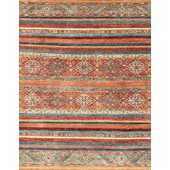 Ahgly Company Machine Washable Indoor Rectangle Abstract Camel Brown Area Rugs, 7' x 9'