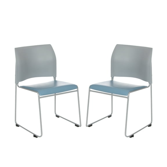 Hampden Furnishings Jody Collection Vinyl Padded Stack Chair, Grey/Blue, Pack of 2
