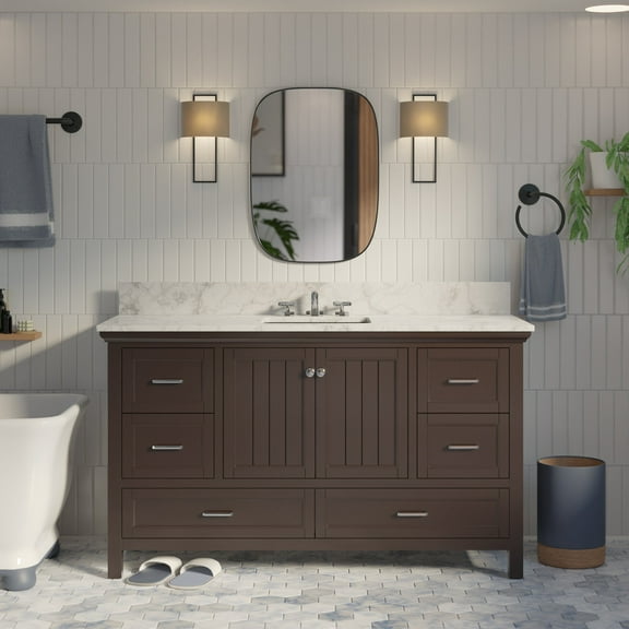 Paige 60" Single Bathroom Vanity with Chocolate Cabinet and Carrara Marble Top