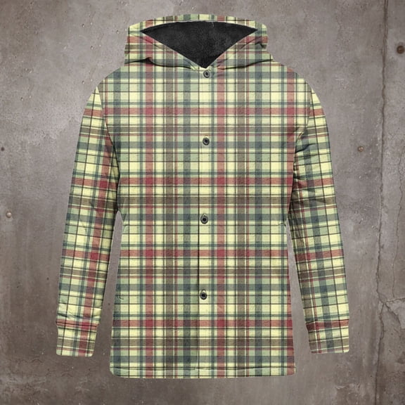 DODADAWANJ Mens Plaid Coat Button Down Fleece Lined Shirt Jacket Big and Tall with Hood Winter Fitness Jackets Thermal Cycling Hoodie Multicolor XL