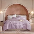 thumbnail image 3 of 100% Cotton Comforter Set – Lavender Purple, Linen-Like Texture, Super Soft & Breathable Lightweight Bedding Set, 3-Piece Durable Percale Comforter for All Seasons, 3 of 7