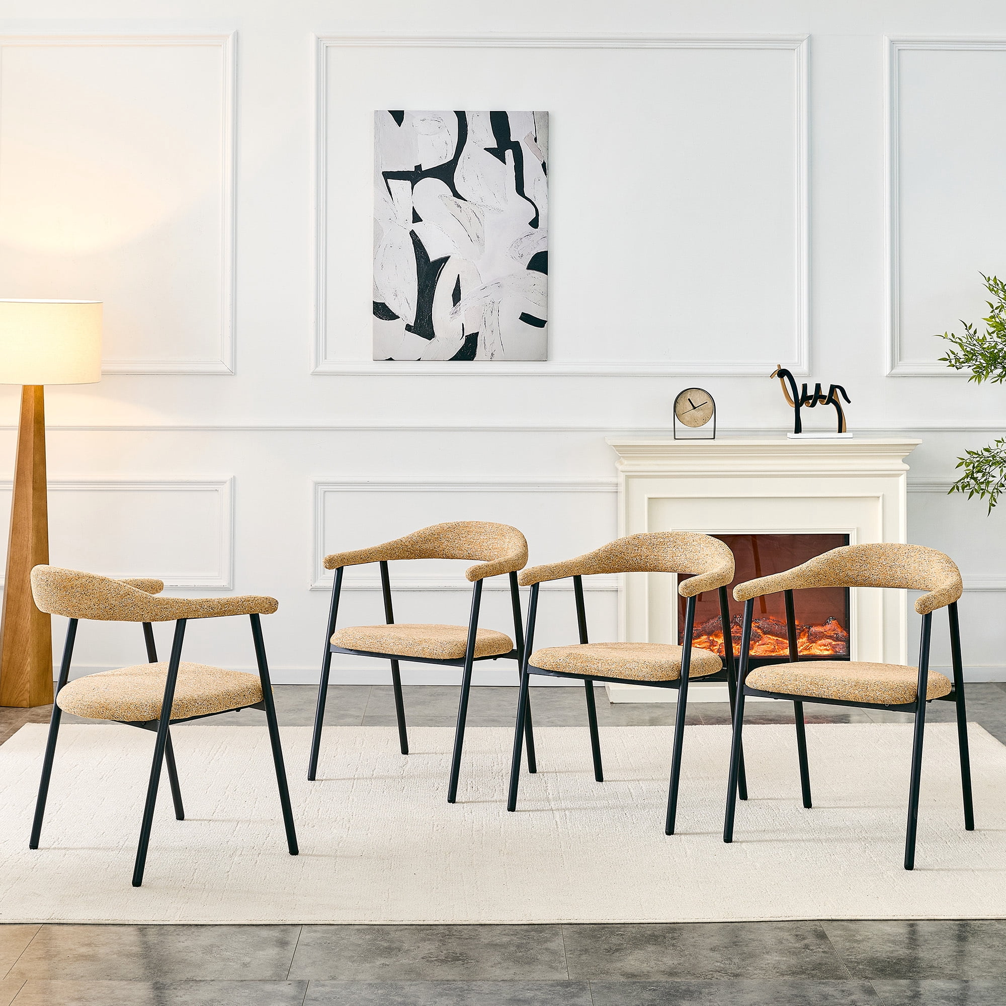 Leumius Dining Chairs Set of 4,Sofa Fabric Dining Room Chairs with Cushion Seat and Metal Legs,Modern Minimalist Style Kitchen Chairs for Kitchen Living Room,Easy Assembly,Light Khaki Fabric