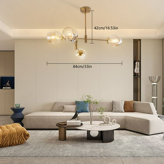 4-Light Globe Glass Shade Ceiling Pendant Lamp Bedroom Chandelier Fixture Gold