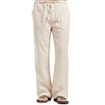 thumbnail image 1 of Kmbangi Men's Wide Leg Pants Drawstring Solid Color Linen Beach Pants Yoga Trousers Streetwear, 1 of 6