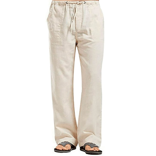 xiaxaixu Men's Wide Leg Pants Drawstring Solid Color Linen Beach Pants Yoga Trousers Streetwear