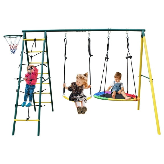 Swing Sets for Kids Indoor/Outdoor Metal Swing Set with Safety Belt for Backyard,Outdoor Swing Sets
