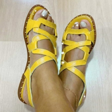 

Cathalem Neutral Sandals for Women Women s Summer Non Slip Solid Color Buckle Strap Flat Beach Open Toe Breathable Sandals Shoes Sandal Yellow 7.5