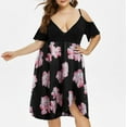 thumbnail image 2 of Jinhomg Womens 2025 Summer Dresses Trendy Cold Shoulder Spaghetti Strap Dress Plus Size Casual Boho Floral Print V-Neck Midi Dresses Limited Time Deals of The Day Pink XXXL, 2 of 8