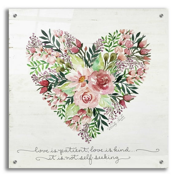 Epic Art 'Love is Patient Flower Heart' by Cindy Jacobs, Acrylic Glass Wall Art, 24"x24"