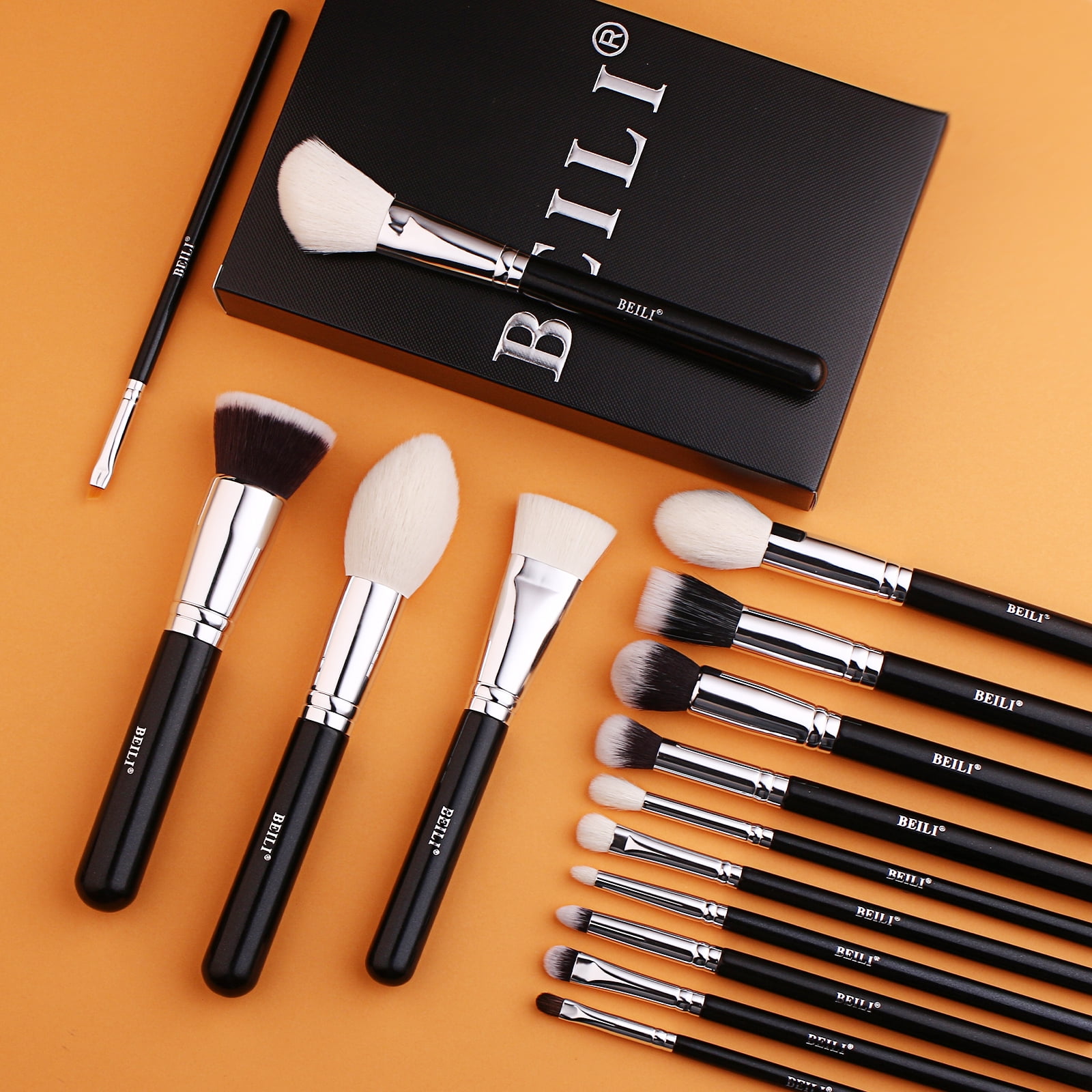 BEILI Black Makeup Brush Set, Synthetic Hair, Face Powder