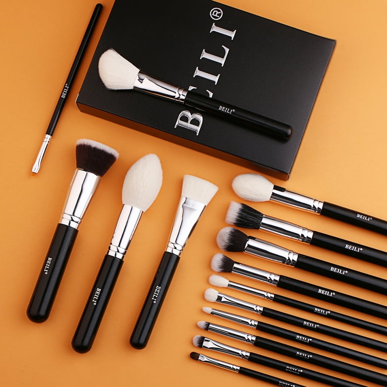 BEILI Black Makeup Brush Set, Synthetic Hair, Face Powder