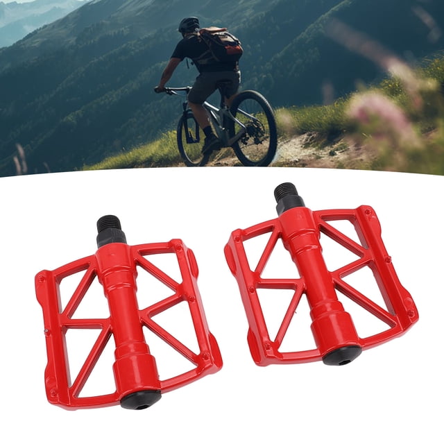 Aluminum Alloy Cycling Pedals, 1 Pair, Double Side, Non Slip Pins, Hollow Design for Mountain & Road Riding