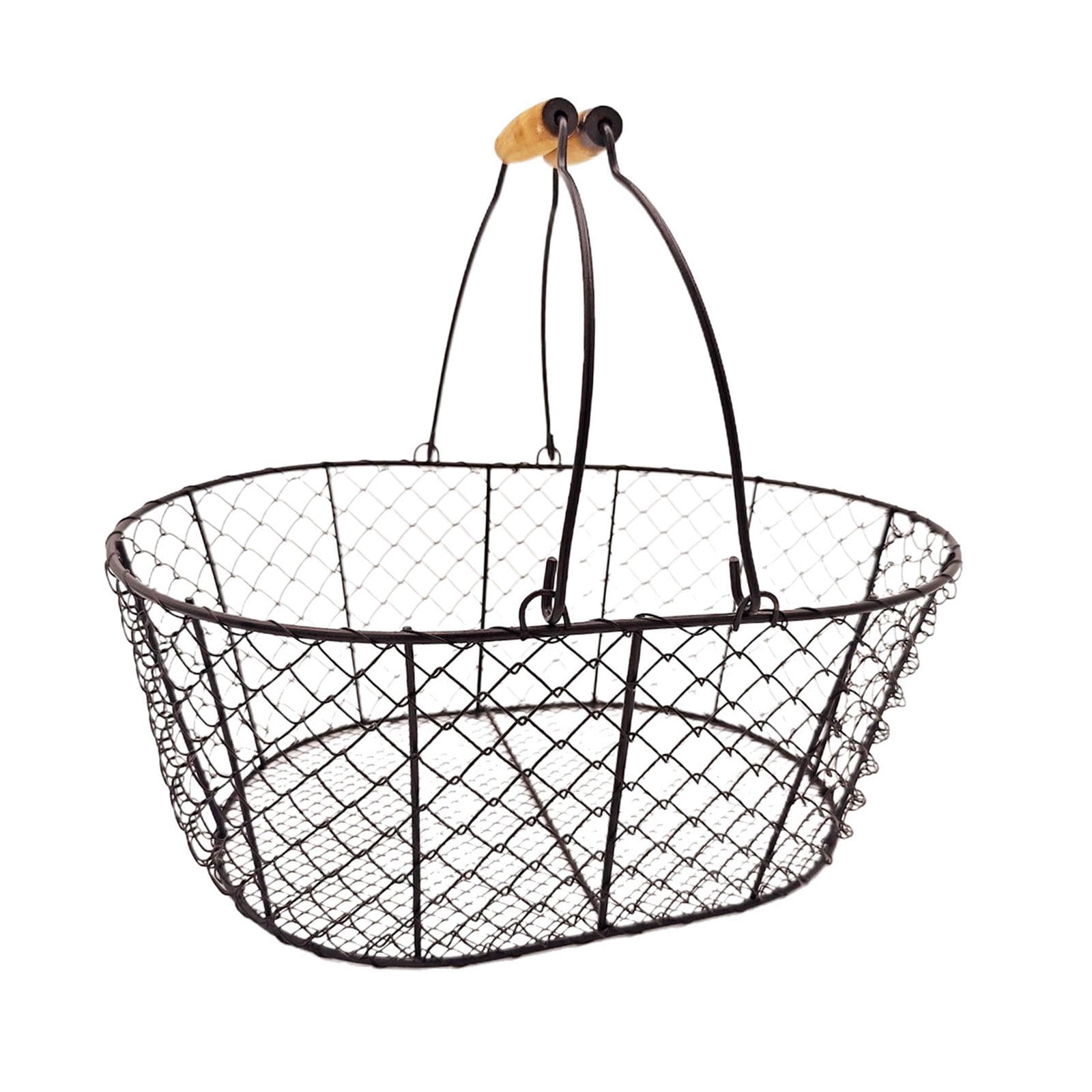 Fiocias Wire Storage Basket Large Capacity Bread Basket for Shopping Bathroom Picnic Black