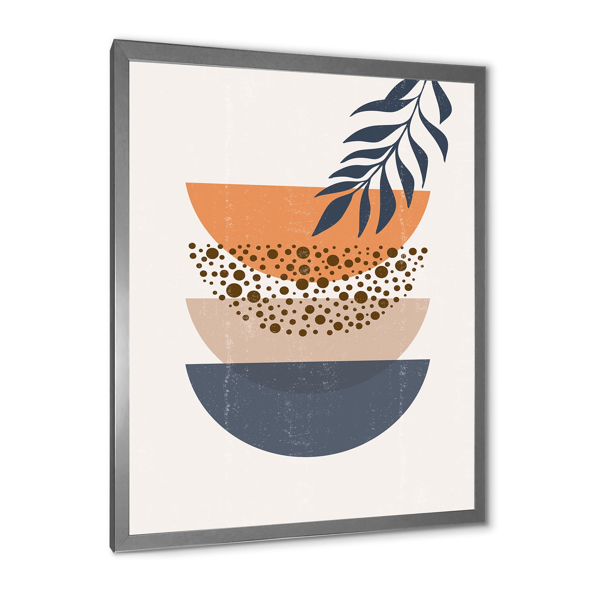 Designart 'Abstract Geometrical Moon and Sun With Leaf IV' Modern Framed Art Print