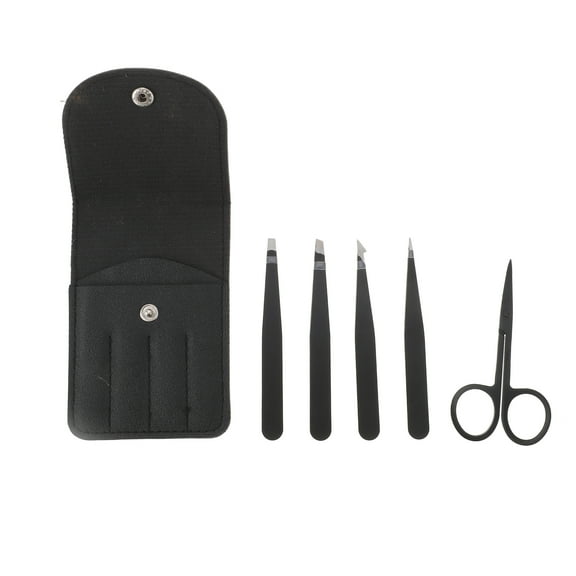 Unique Bargains 1 Set Portable Eyebrow Tweezer Kit for Bathroom Travel Hotel Black