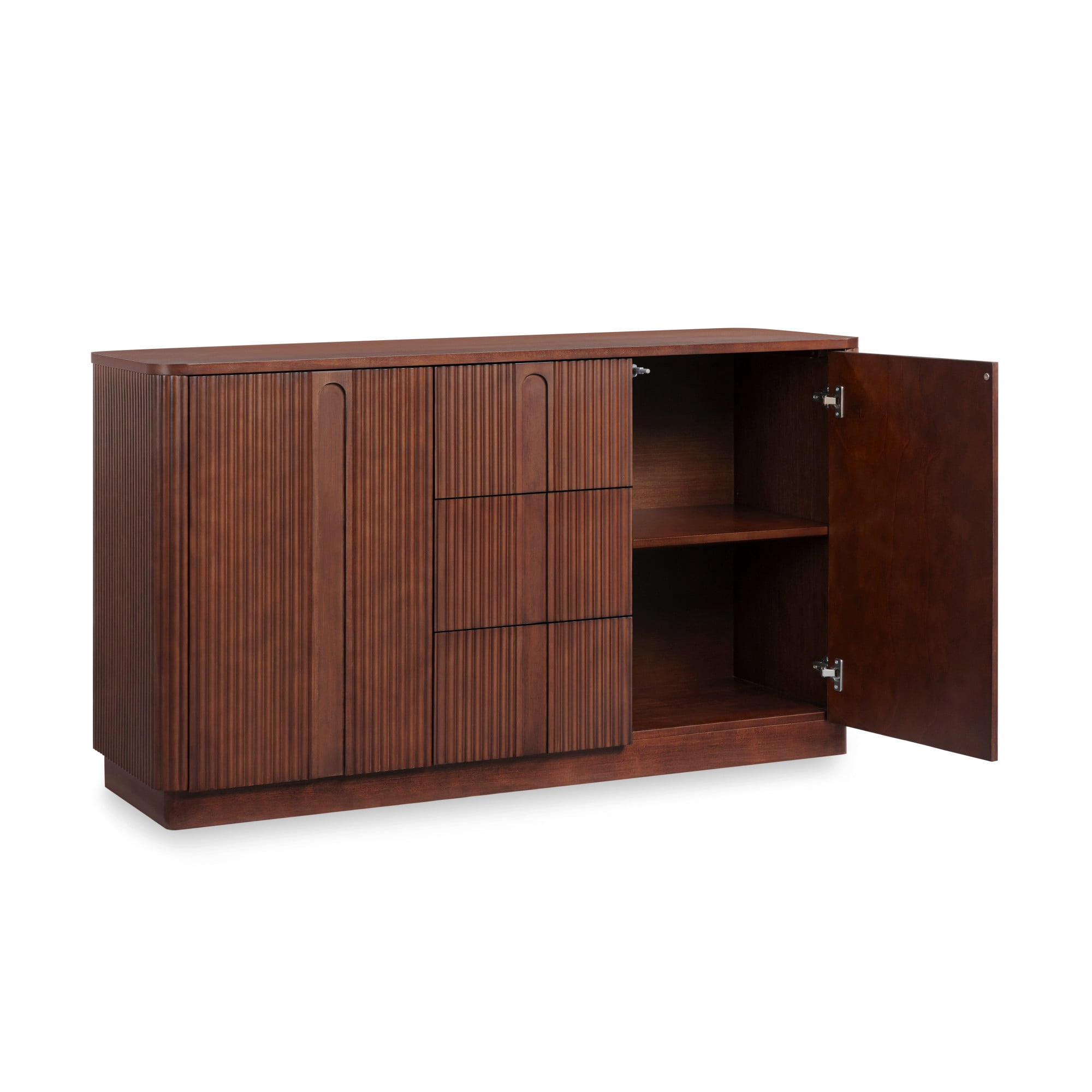 Teamson Home Potomac Modern Solid Wood Sideboard with Push-to-Open Storage, Adjustable Shelf, 3 Drawers & 2 Cabinets