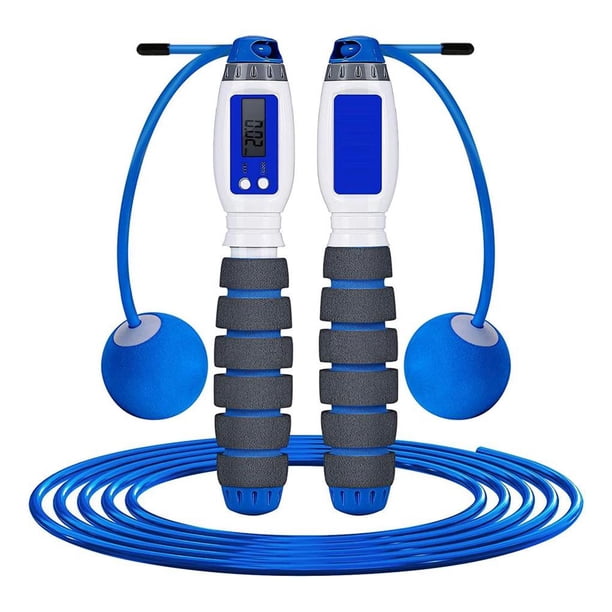 Soidarity Cuerdas para saltar con contador Digital, bolas inalámbricas para interiores y exteriores, cuerda para saltar, herramientas de Fitness masajeadores azul