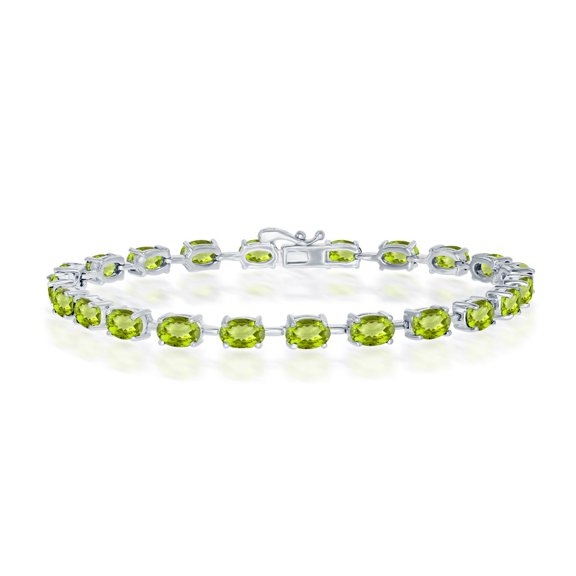 iJewelry2 Sterling Silver 6x4mm Oval Peridot Gemstones Bridal Tennis Bracelet
