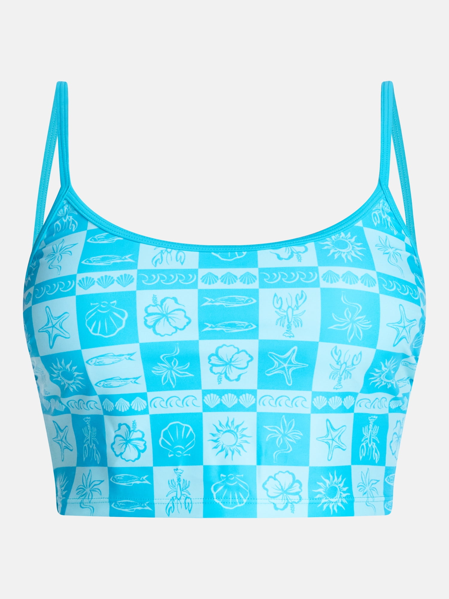 No Boundaries Groovy Getaway Checkered Tankini Swim Top, Women's XXS-XXL