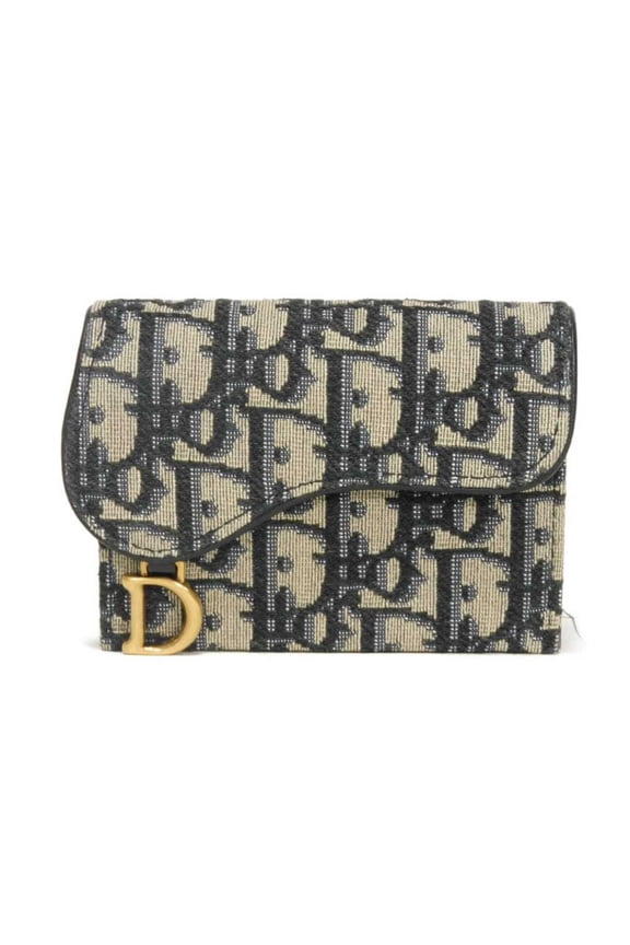 Pre-Owned Dior Card Case Saddle Jasmine Holder D Logo Beige Navy Oblique Jacquard...