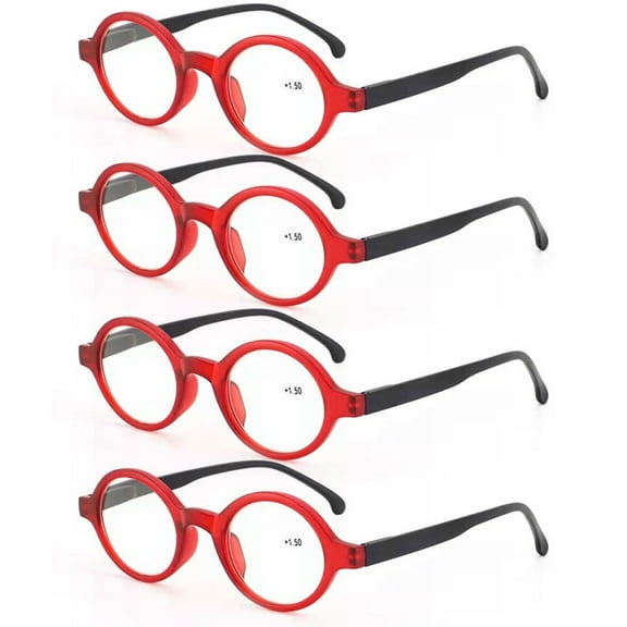 4 Pairs of Womens Red Small Round Presbyopic Glasses Men Fashion Trendy Personalized Reading Glasses Spring Hinge Readers  2.25