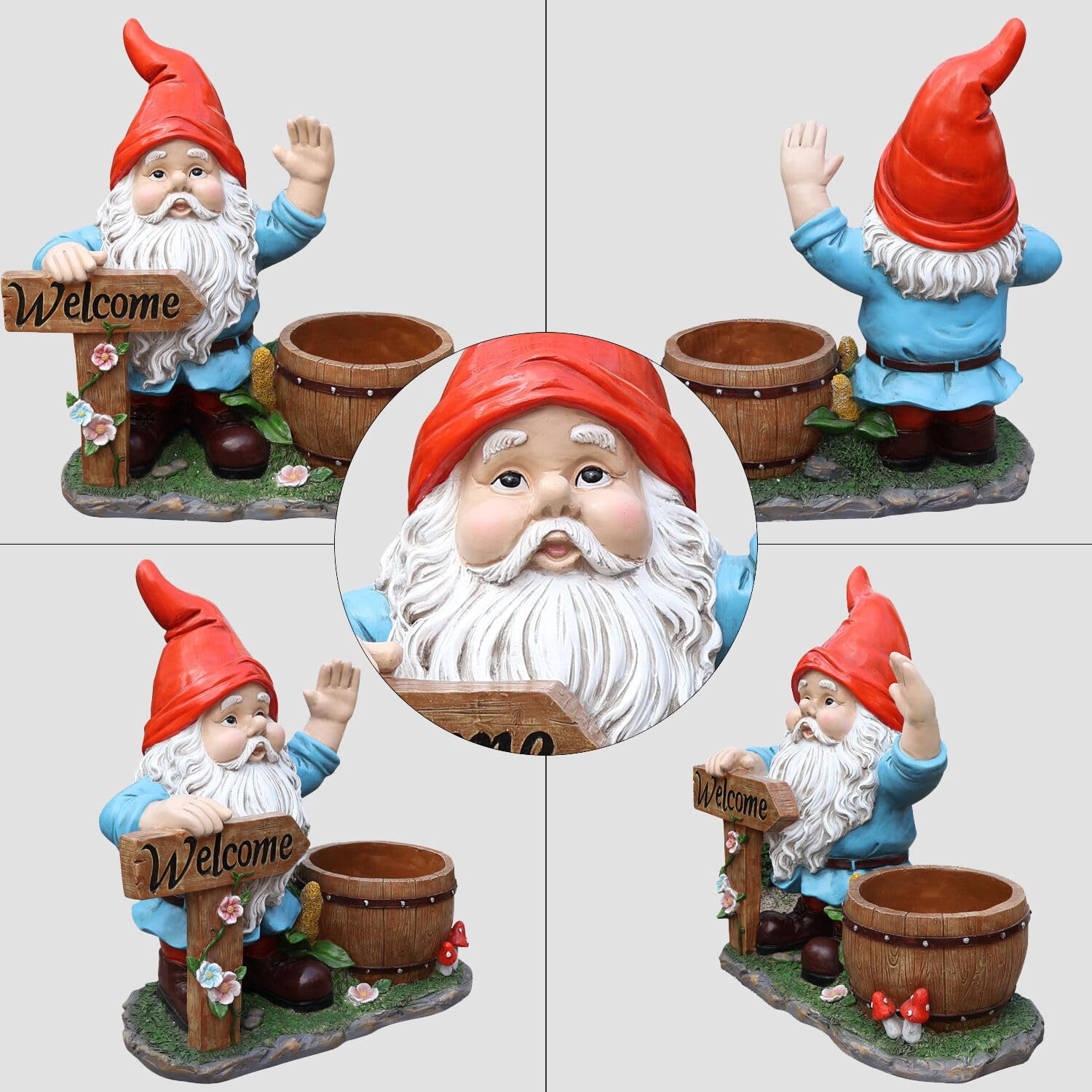 Outdoor Garden Gnome Flower Pot Planter with Welcome Sign, Unique Yard Statue for Patio, Lawn, Garden, Front Porch Decor, Red