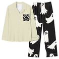 thumbnail image 2 of QIUOMBBP Womens Halloween Pajamas Matching Set Cute Long Sleeve Sleepwear Soft Outfits Button Up Loungewear 2 Piece Sets, Beige, S, 2 of 5