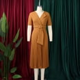 thumbnail image 3 of AURA Plus Size Summer V Neck Pleated A Line Dress High Waist Elegant Midi Party Dress XL XXXL, 3 of 8